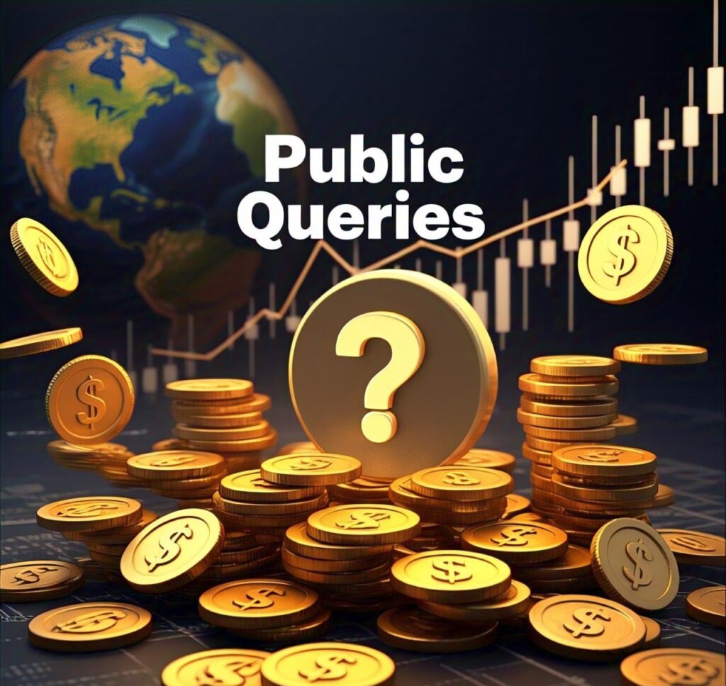 "Question mark icon with gold coins and a fluctuating price graph, symbolizing common queries related to gold prices and US tariffs."

