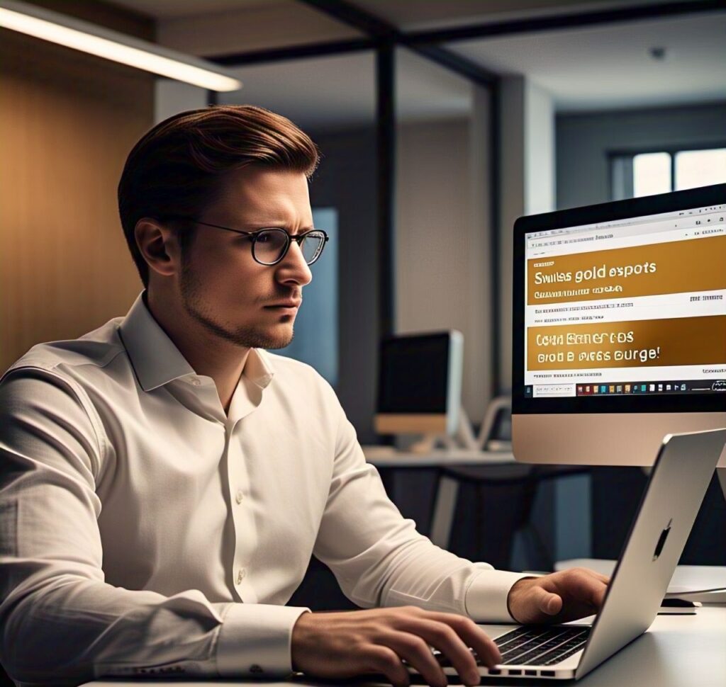 "Person browsing gold-related queries on laptop or smartphone."